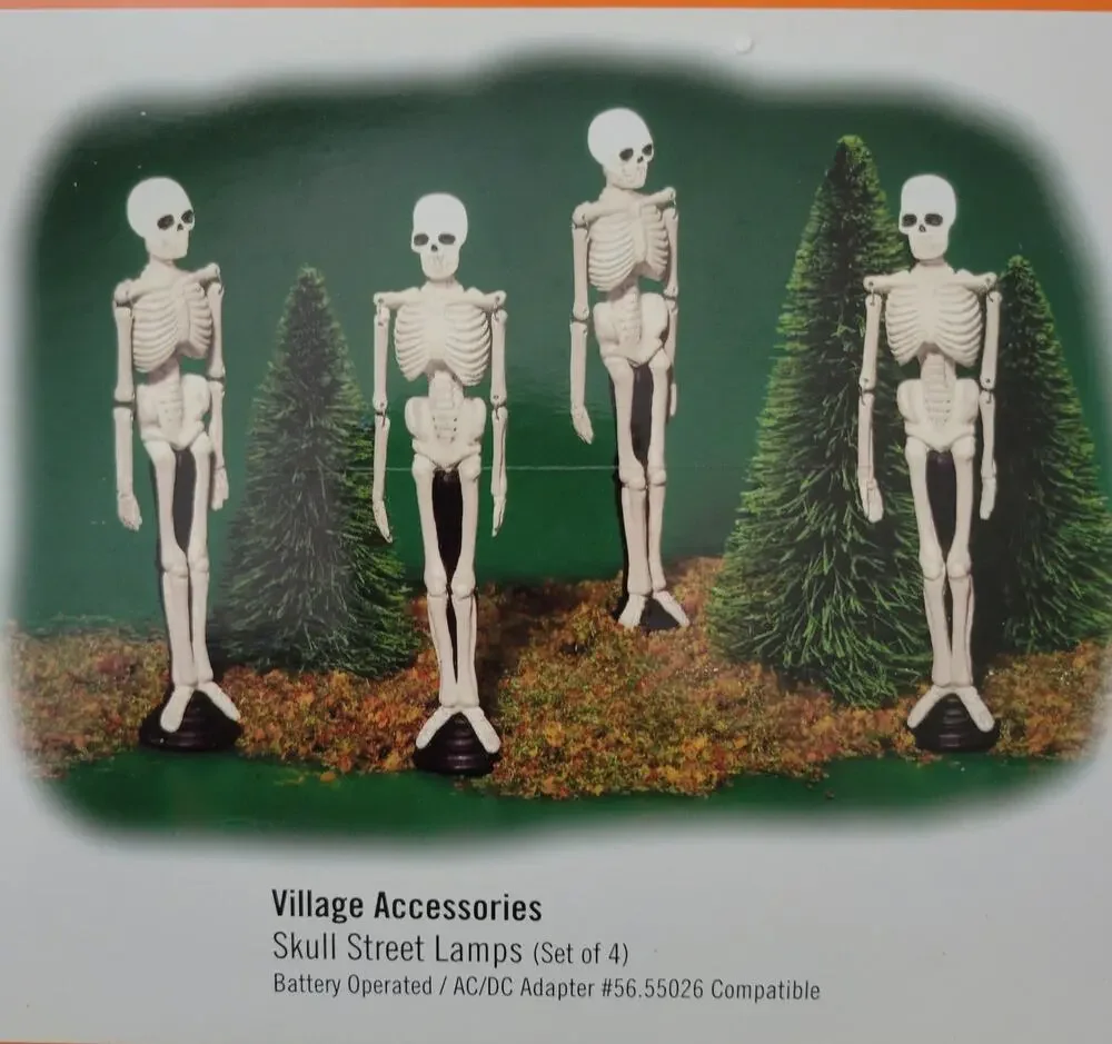 Dept 56 Skull Street Lamps 4 Lit Halloween Village Accessories 56.53079 WORKS